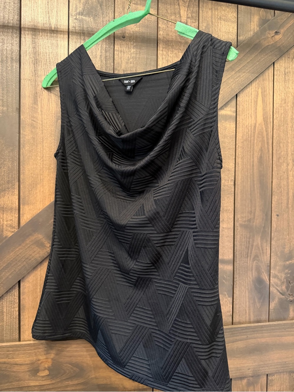 Saint + Sofia Black Textured Cowl Neck Sleeveless Camisole